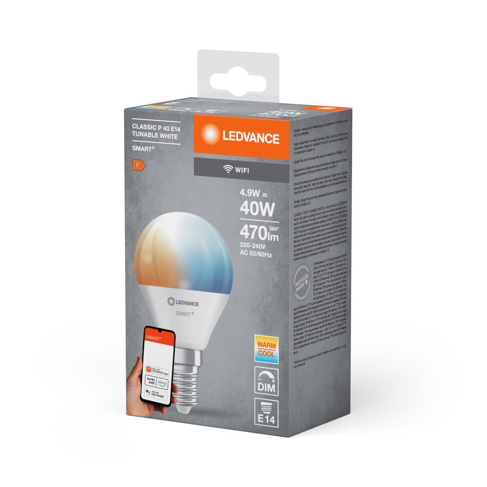 LEDVANCE SMART+ Wifi Mini Bulb LED Lampe TW FR E14 4,9W 470 lm, 2700…6500 K, Tunable White-LEDVANCE Shop LEDVANCE SMART+ Wifi Mini Bulb LED Lampe TW FR E14 4,9W 470 lm, 2700…6500 K, Tunable White-LEDVANCE Shop
