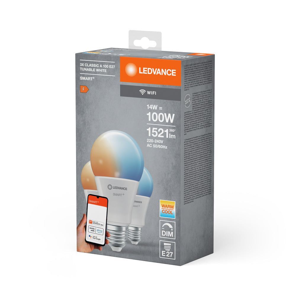 LEDVANCE SMART+ Wifi Classic LED Lampe TW FR E27 14W, 1521 lm, 2700…6500 K, Tunable White, 3er Pack-LEDVANCE Shop LEDVANCE SMART+ Wifi Classic LED Lampe TW FR E27 14W, 1521 lm, 2700…6500 K, Tunable White, 3er Pack-LEDVANCE Shop