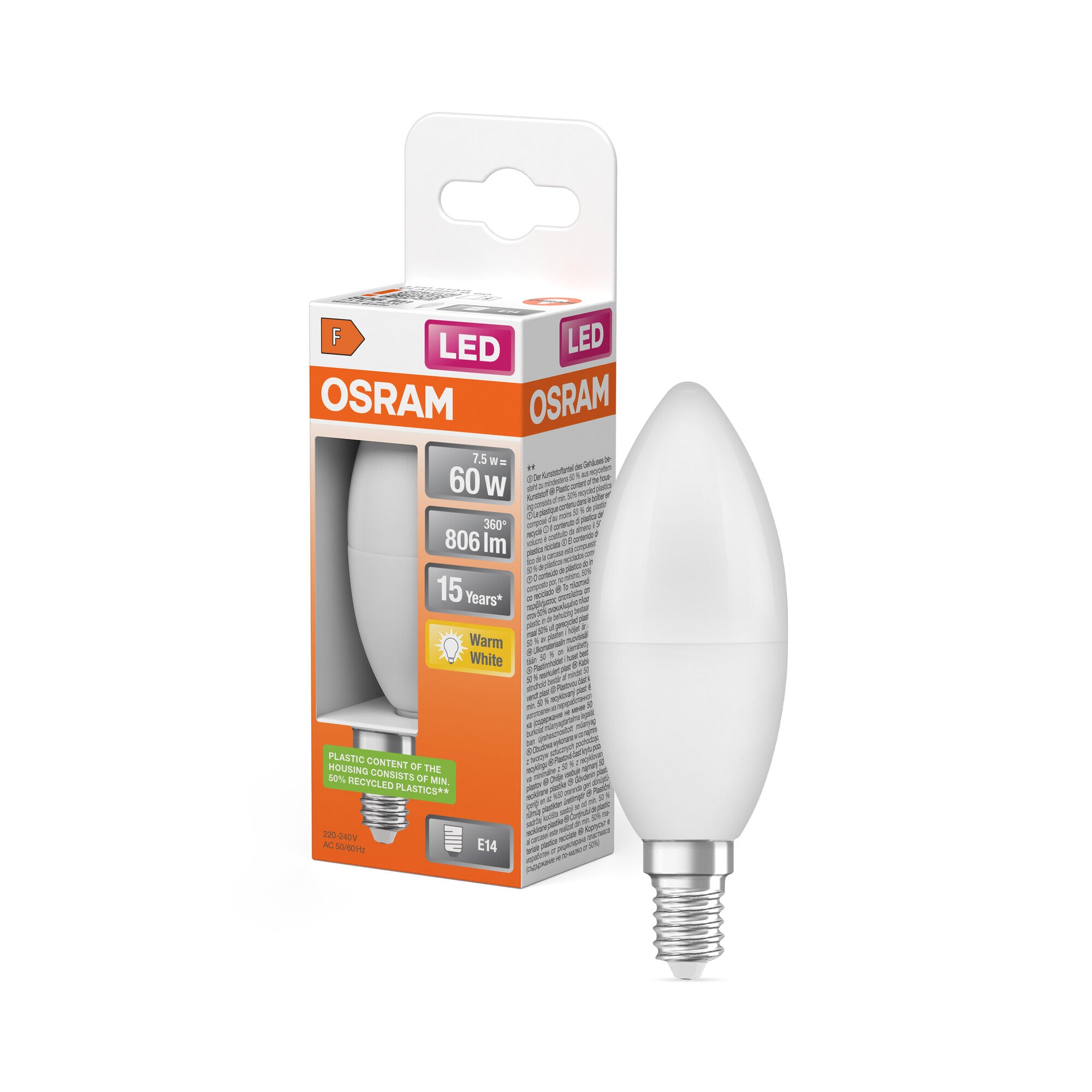 OSRAM LED PCR LAMP WITH CLASSIC B in B-Form, LED-Lampe, Matt, 7 W, (ex
