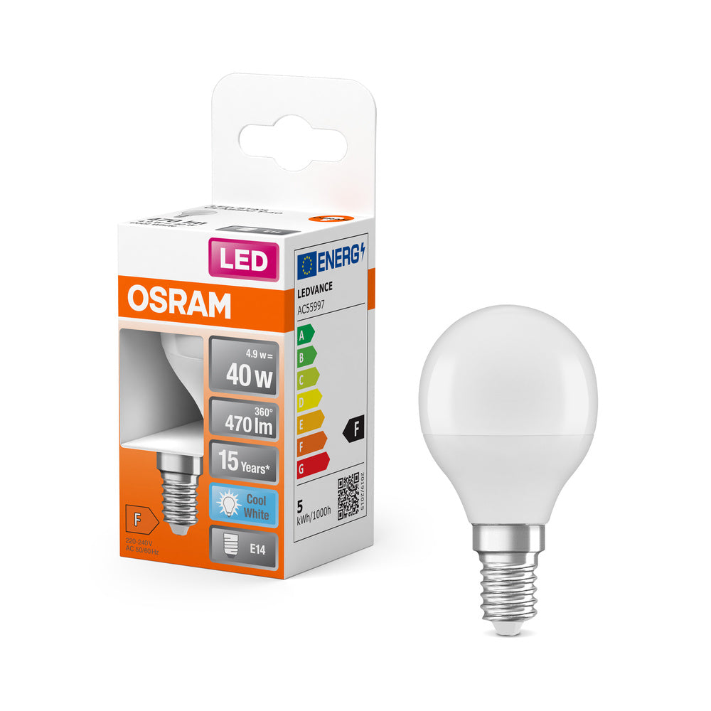 OSRAM LED Lampe LED STAR CLASSIC P 4.9W 840 Frosted E14, 470 lm, 4000 K, Kaltweiß-LEDVANCE Shop OSRAM LED Lampe LED STAR CLASSIC P 4.9W 840 Frosted E14, 470 lm, 4000 K, Kaltweiß-LEDVANCE Shop