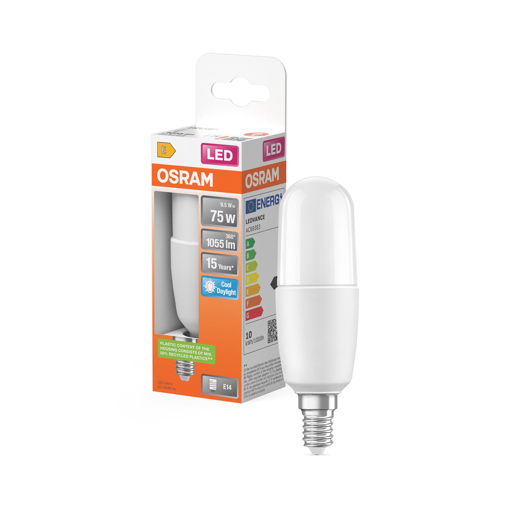 OSRAM LED PCR CLASSIC STICK LAMP , LED-Lampe, Matt, 9 W, (ex 75 W), 10