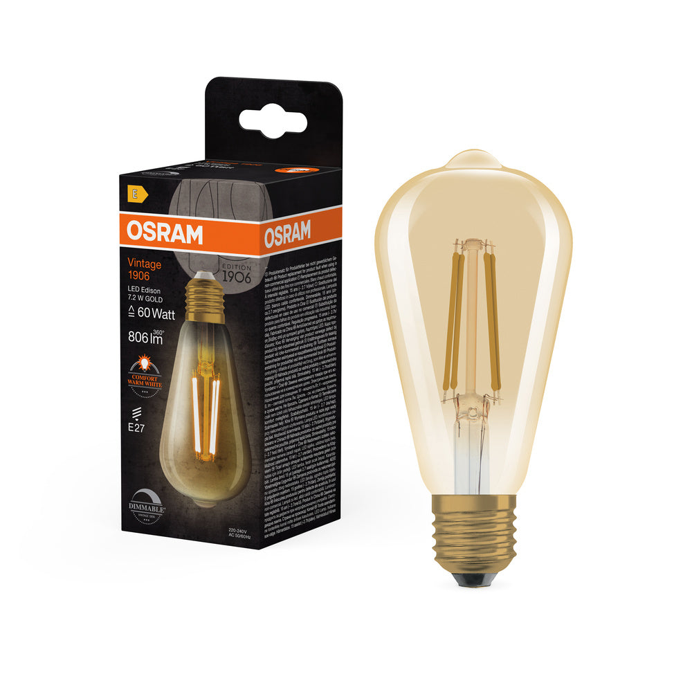 OSRAM VINTAGE 1906® LED Lampe LED CLASSIC EDISON DIM 7.2W 824 Gold E27
