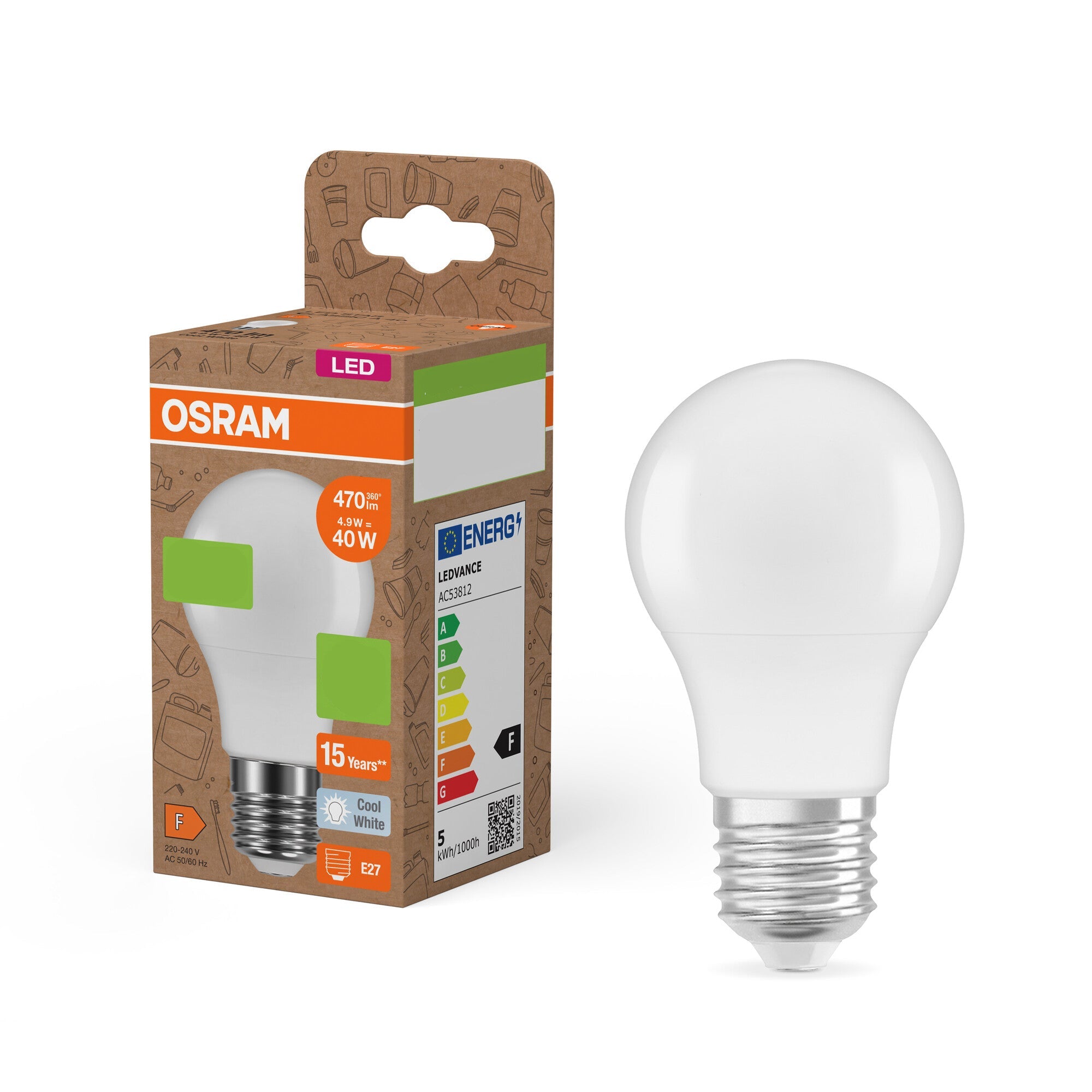 OSRAM LED PCR LAMPS WITH CLASSIC A , LED-Lampe, Matt, 4,9 W, (ex 40 W)