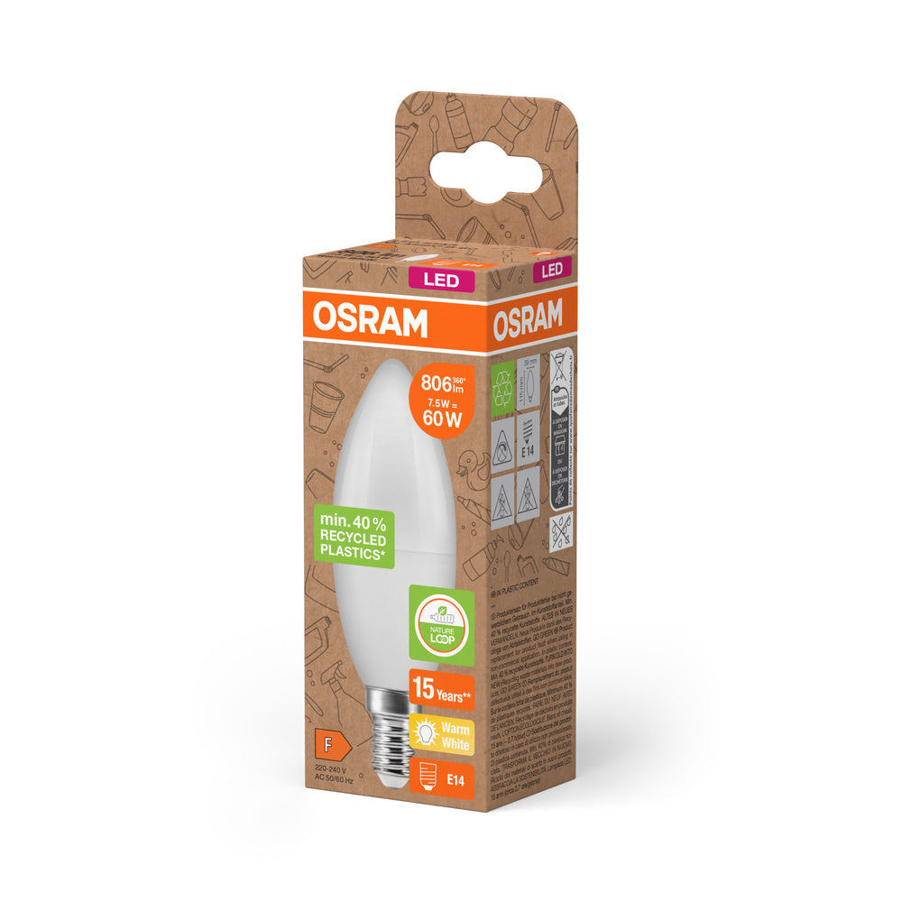 OSRAM LED Star Classic B 60 Lampe Recycled Plastic 7.5W Warmweiß Frosted E14-Leuchtmittel-LEDVANCE Shop OSRAM LED Star Classic B 60 Lampe Recycled Plastic 7.5W Warmweiß Frosted E14-Leuchtmittel-LEDVANCE Shop
