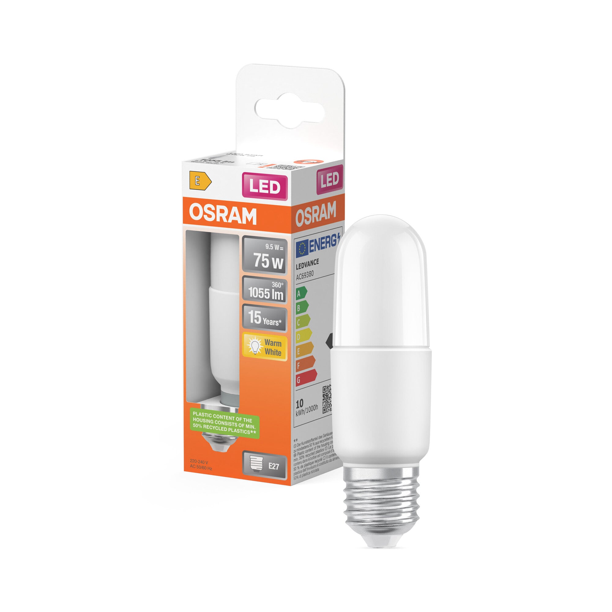 OSRAM LED PCR CLASSIC STICK LAMP in Stick-Form, LED-Lampe, Matt, 9,5 W
