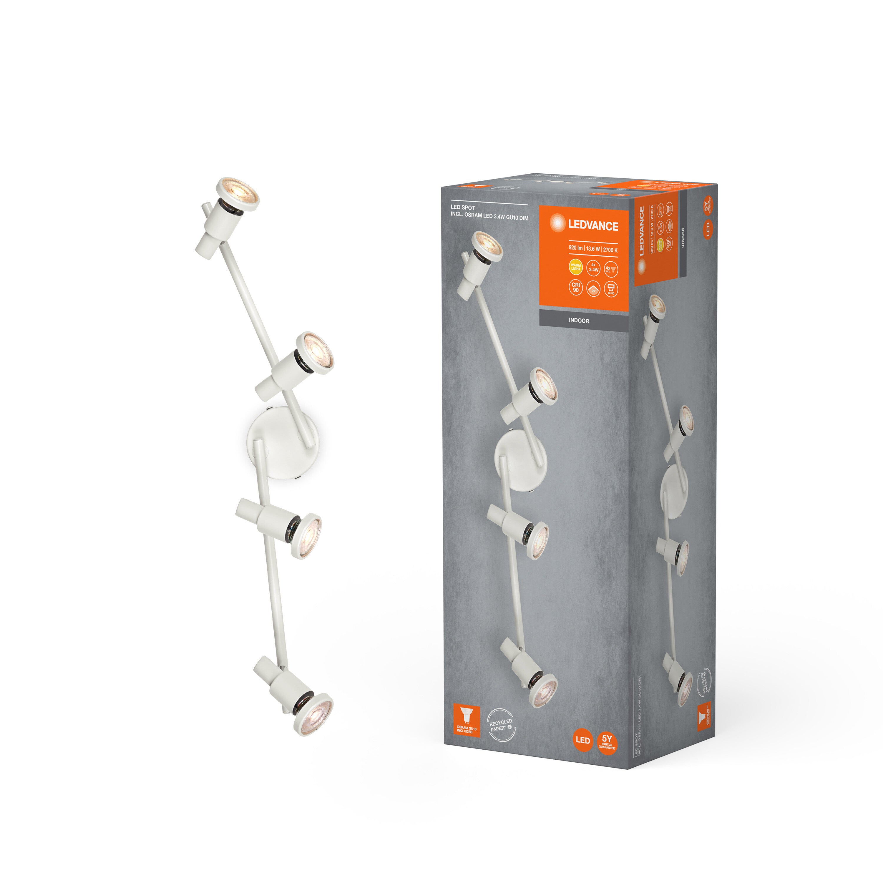 LEDVANCE LED SPOT GU10 Deckenleuchte 4 x 3,4W, 920lm, weiß-Deckenleuchten-LEDVANCE Shop LEDVANCE LED SPOT GU10 Deckenleuchte 4 x 3,4W, 920lm, weiß-Deckenleuchten-LEDVANCE Shop