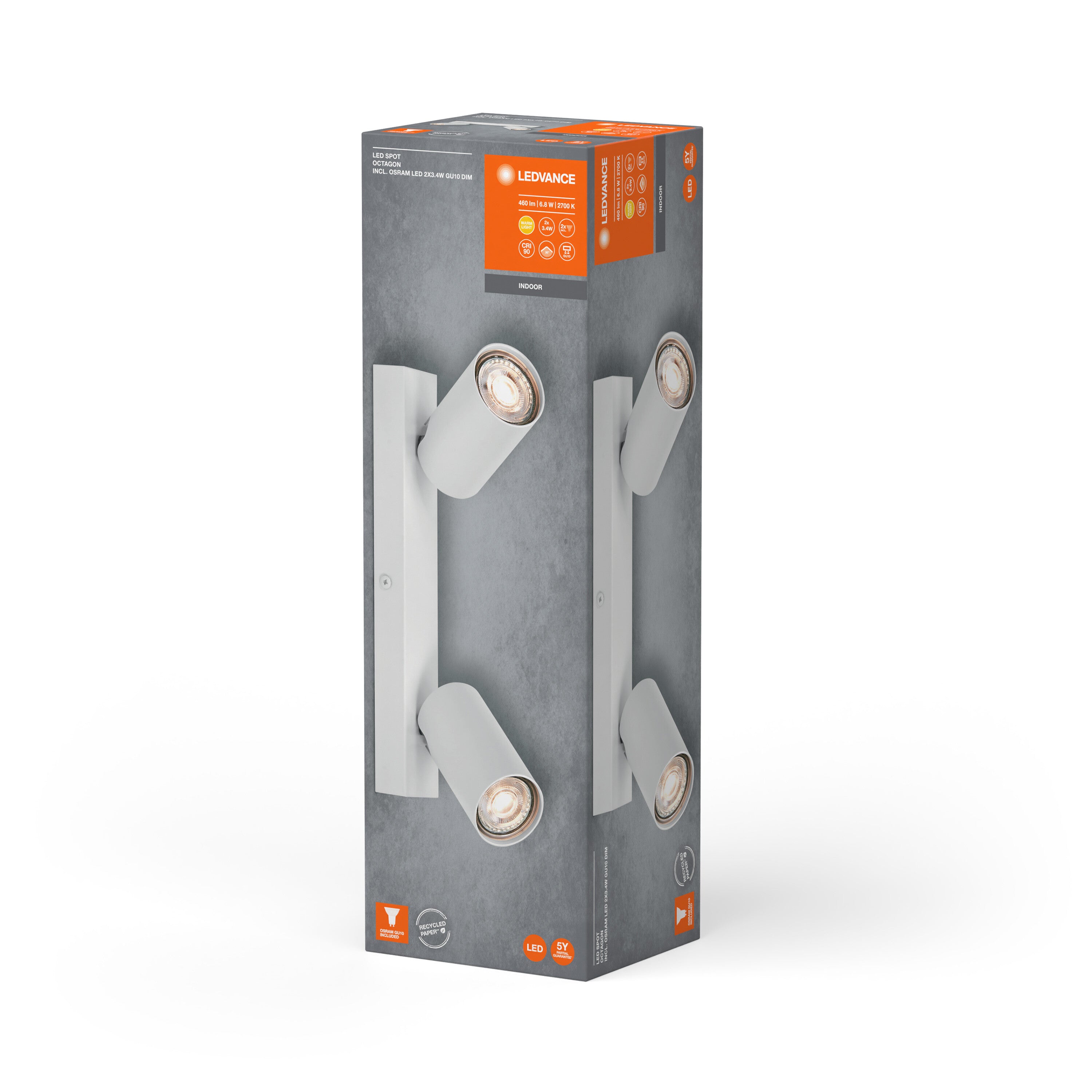 LEDVANCE LED SPOT OCTAGON Deckenleuchte 2 x 3,4W, GU10, 460lm, weiß-Deckenleuchten-LEDVANCE Shop LEDVANCE LED SPOT OCTAGON Deckenleuchte 2 x 3,4W, GU10, 460lm, weiß-Deckenleuchten-LEDVANCE Shop