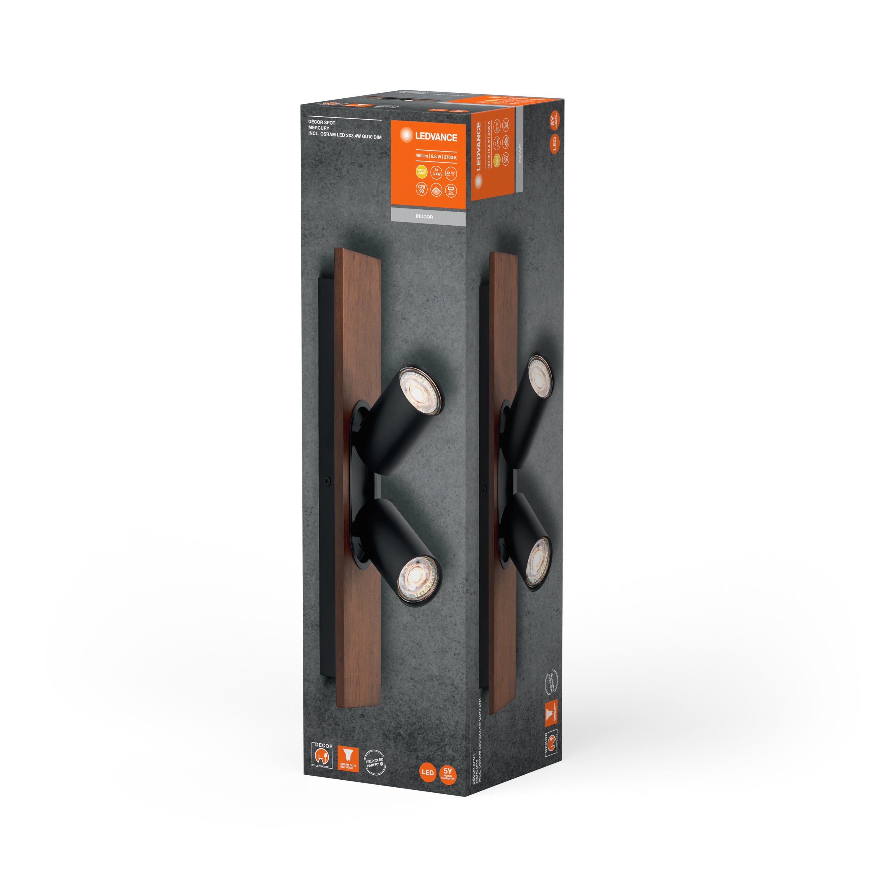 LEDVANCE DECOR SPOT MERCURY Deckenleuchte, 2 x 3,4W, Holzoptik, schwarz-Deckenleuchten-LEDVANCE Shop LEDVANCE DECOR SPOT MERCURY Deckenleuchte, 2 x 3,4W, Holzoptik, schwarz-Deckenleuchten-LEDVANCE Shop