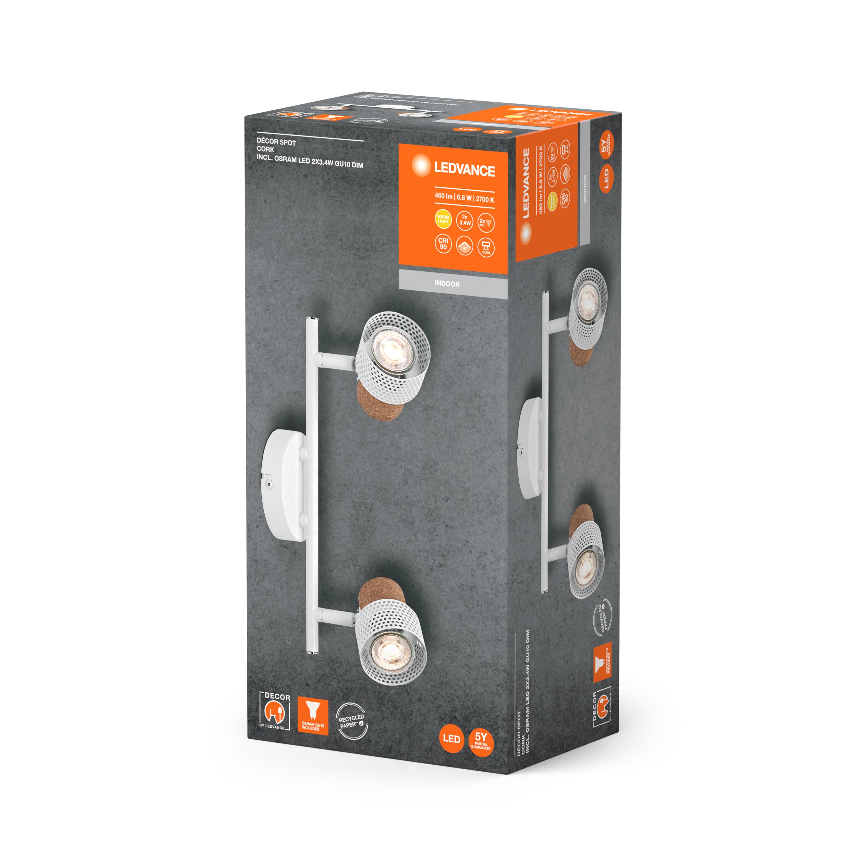 LEDVANCE DECOR SPOT CORK Deckenleuchte, 2 x 3,4W, 460lm, weiß-Deckenleuchten-LEDVANCE Shop LEDVANCE DECOR SPOT CORK Deckenleuchte, 2 x 3,4W, 460lm, weiß-Deckenleuchten-LEDVANCE Shop