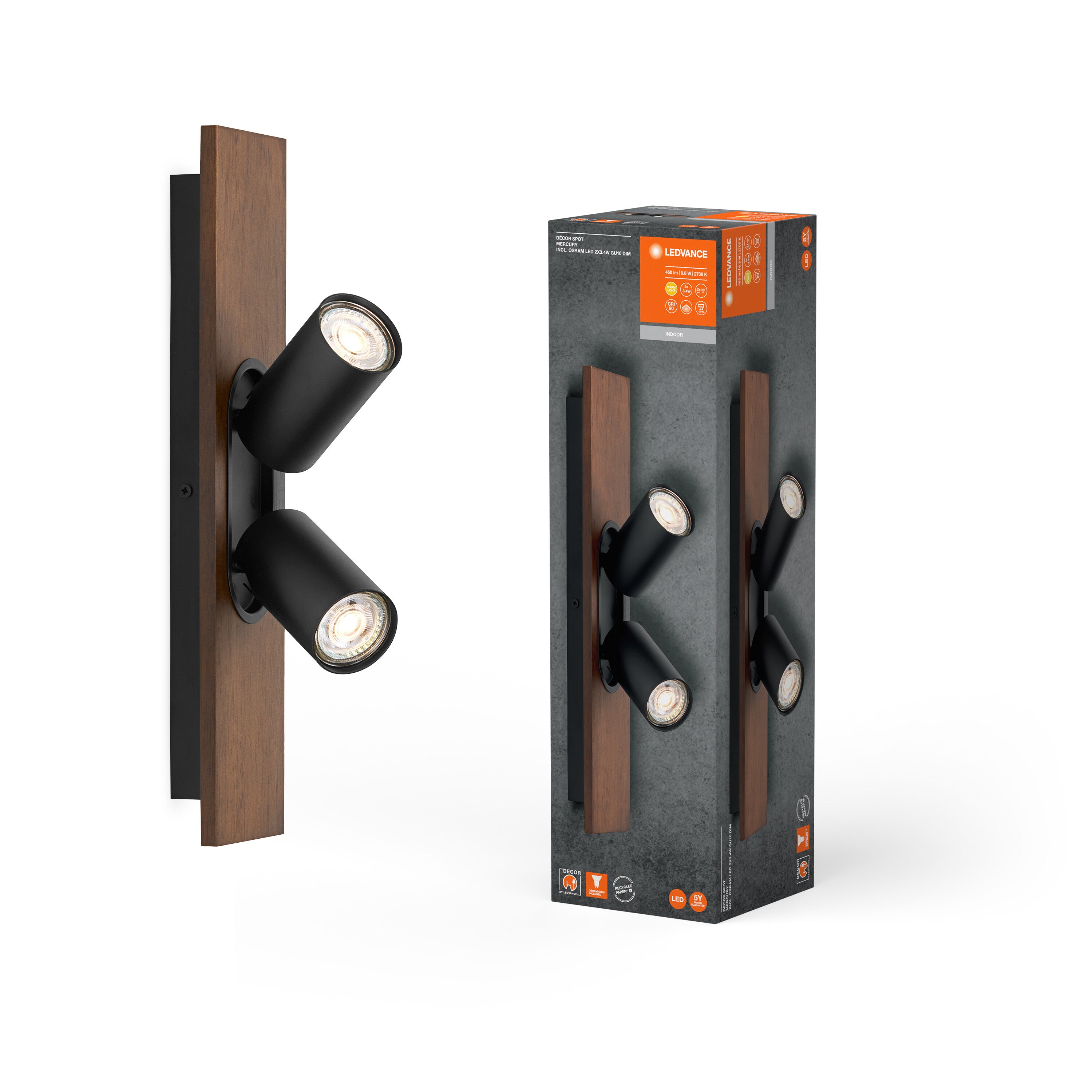 LEDVANCE DECOR SPOT MERCURY Deckenleuchte, 2 x 3,4W, Holzoptik, schwarz-Deckenleuchten-LEDVANCE Shop LEDVANCE DECOR SPOT MERCURY Deckenleuchte, 2 x 3,4W, Holzoptik, schwarz-Deckenleuchten-LEDVANCE Shop