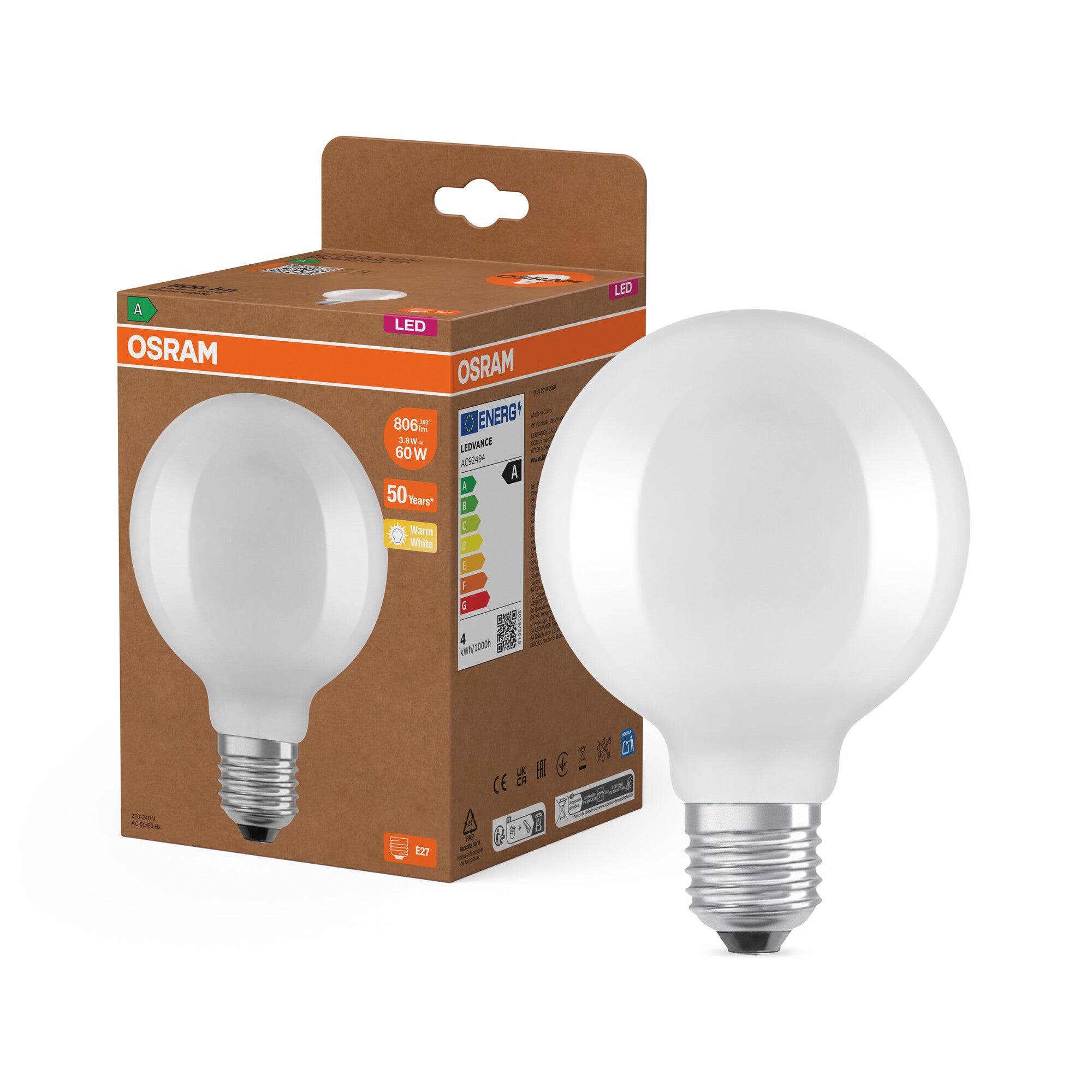 OSRAM LED LAMPS ENERGY CLASS A ENERGY EFFICIENCY FILAMENT CLASSIC Glob