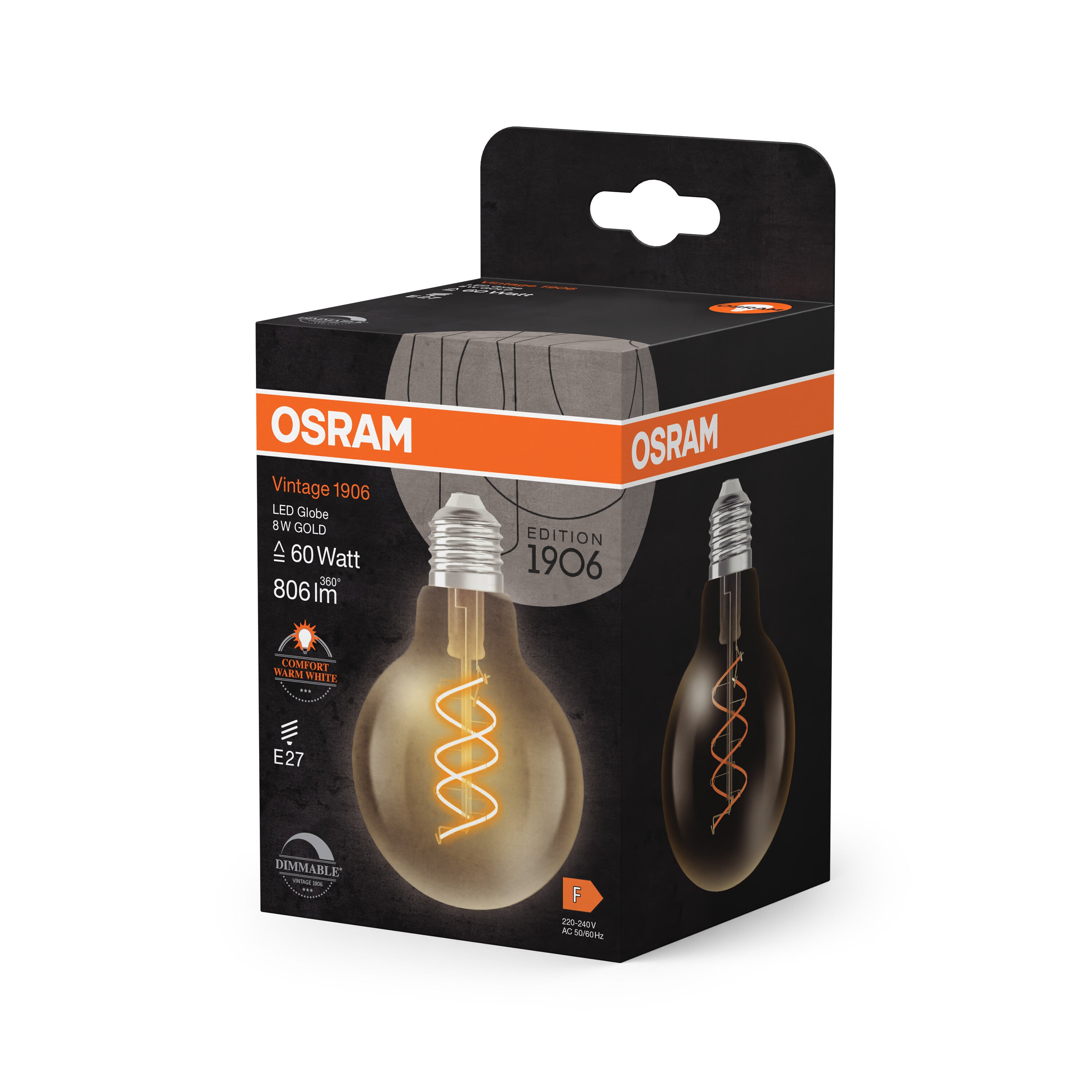 OSRAM Vintage 1906 Globe LED-Lampe Gold, 8W, 806lm, 2200K , Comfort warm white , E27-LEDVANCE Shop OSRAM Vintage 1906 Globe LED-Lampe Gold, 8W, 806lm, 2200K , Comfort warm white , E27-LEDVANCE Shop