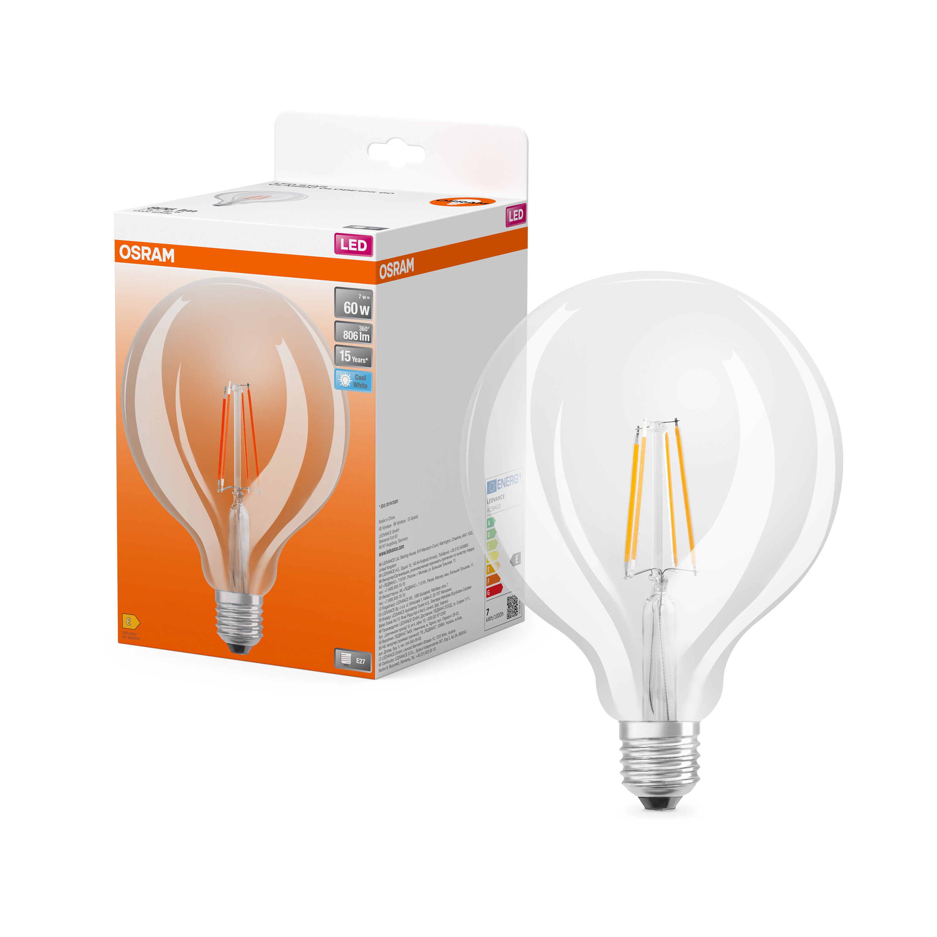 OSRAM LED Star Classic Lampe, Ballform, 7W, 806lm, Klar, E27 , Kaltwei