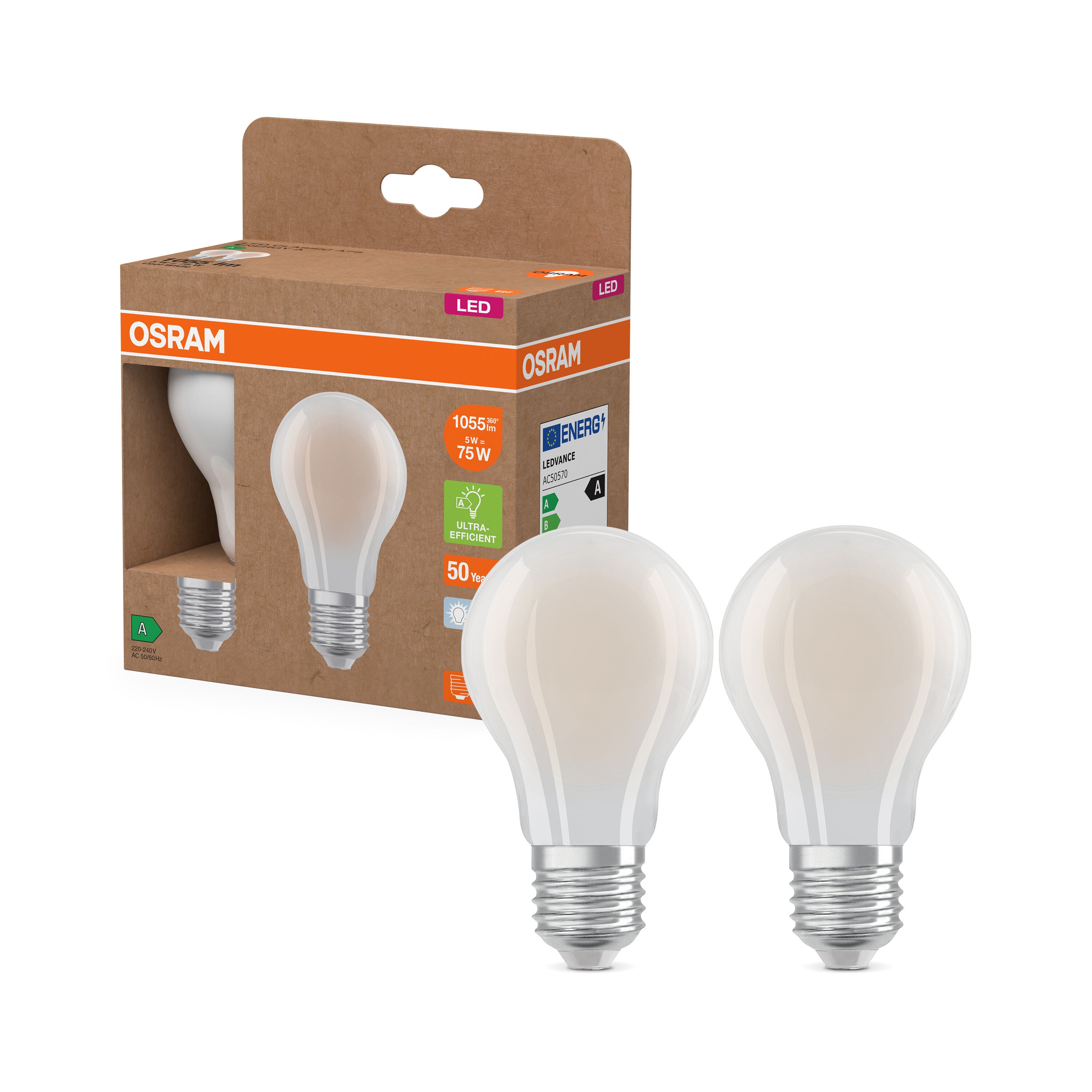 OSRAM Energy Class LED-Lampe, Kolben, 5W, Frosted, EEK A , Kaltweiß , E27-LEDVANCE Shop OSRAM Energy Class LED-Lampe, Kolben, 5W, Frosted, EEK A , Kaltweiß , E27-LEDVANCE Shop