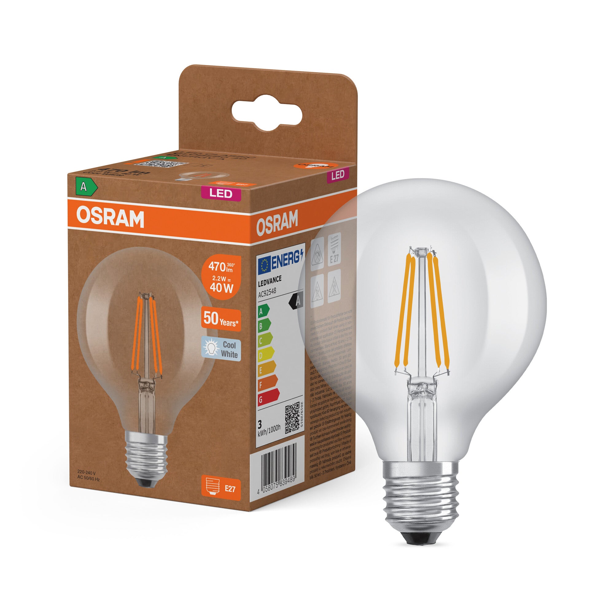 OSRAM LED LAMPS ENERGY CLASS A ENERGY EFFICIENCY FILAMENT CLASSIC Glob