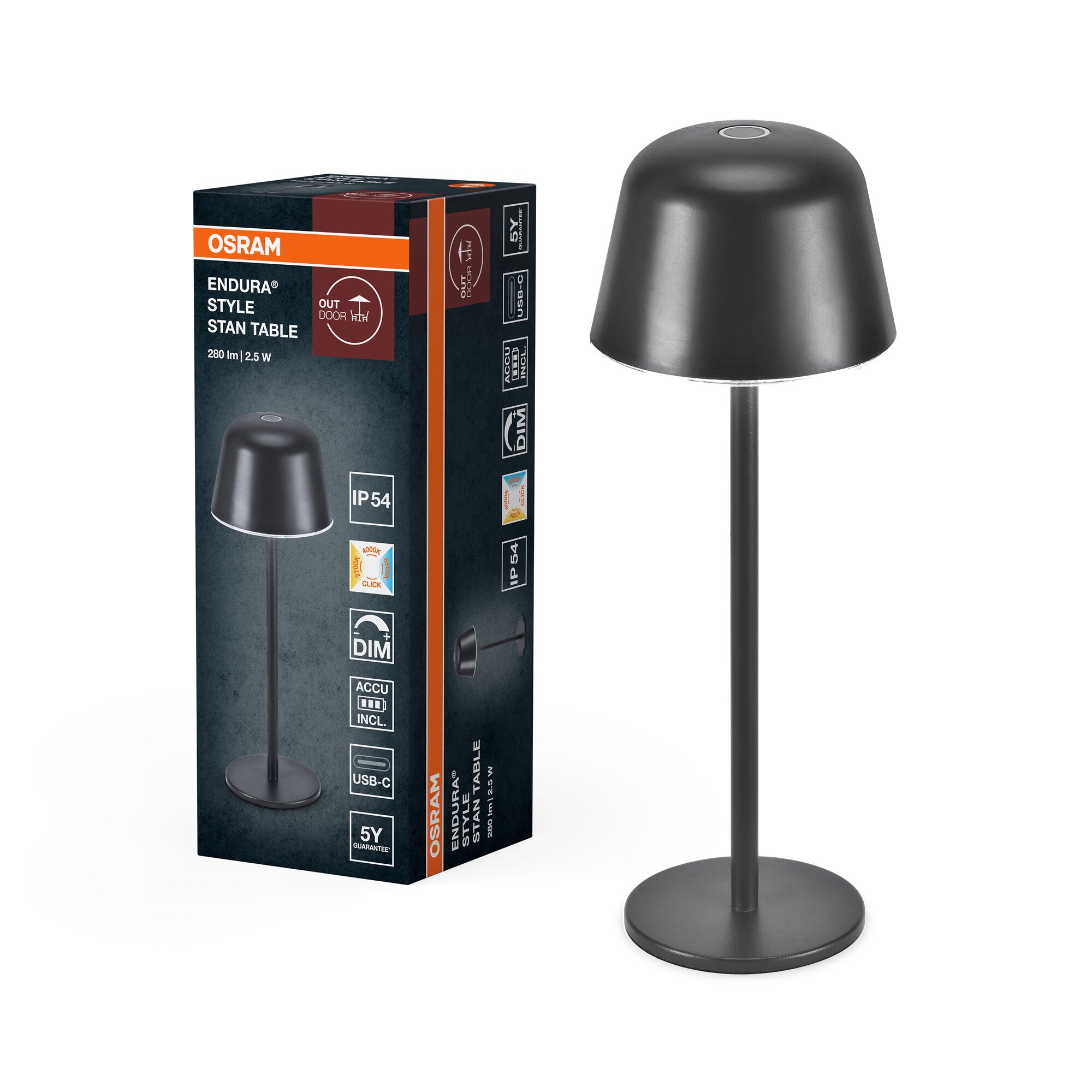 OSRAM ENDURA STYLE TABLE Außenleuchte, 2,5W, 200lm, dunkelgrau, Tischl