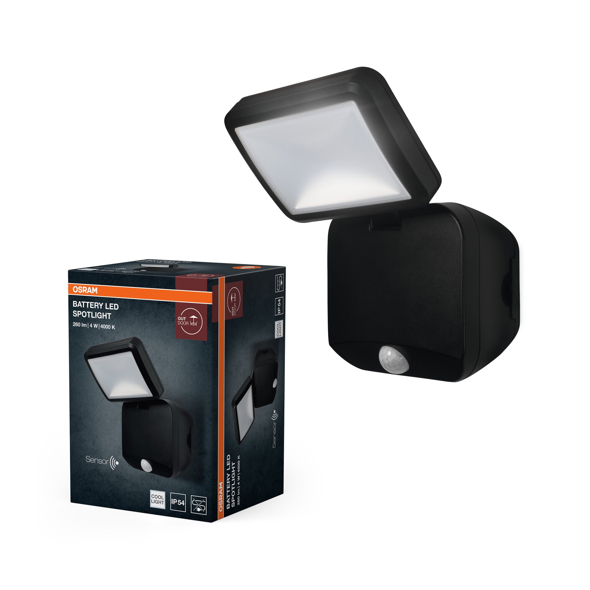 OSRAM Außenleuchte, Battery LED Spotlight, Schwarz, 4W, 4000K, IP54, B