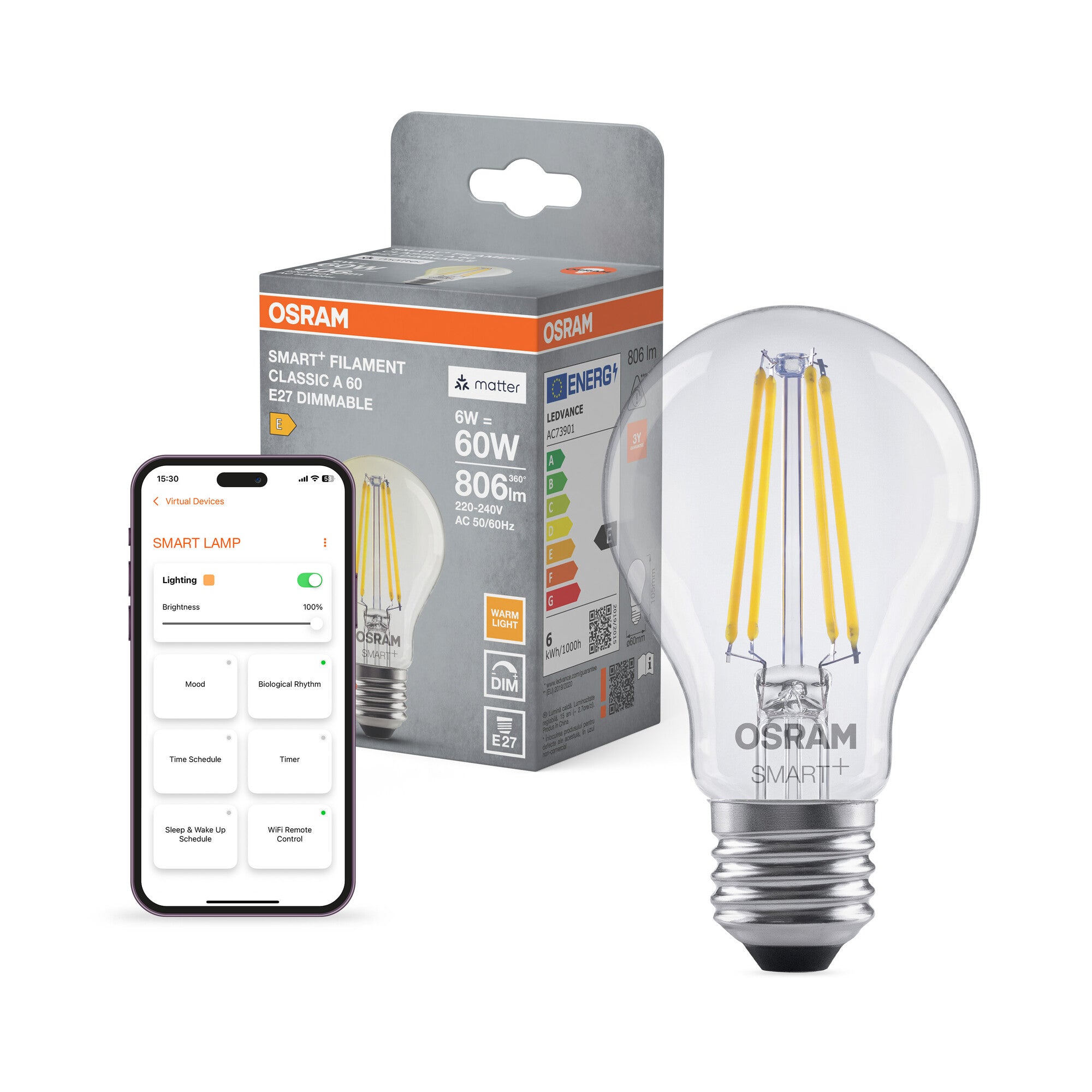 OSRAM SMART+ MATTER Filament Classic shapes Dimmable in A-Form, LED-La