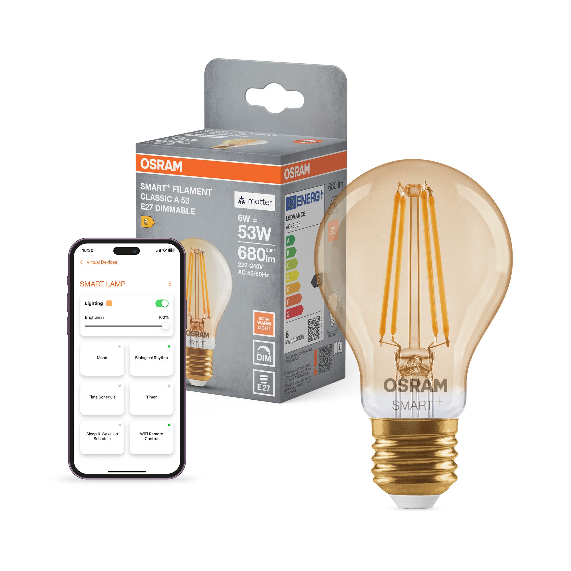 OSRAM SMART+ MATTER Filament Classic shapes Dimmable in A-Form, LED-La