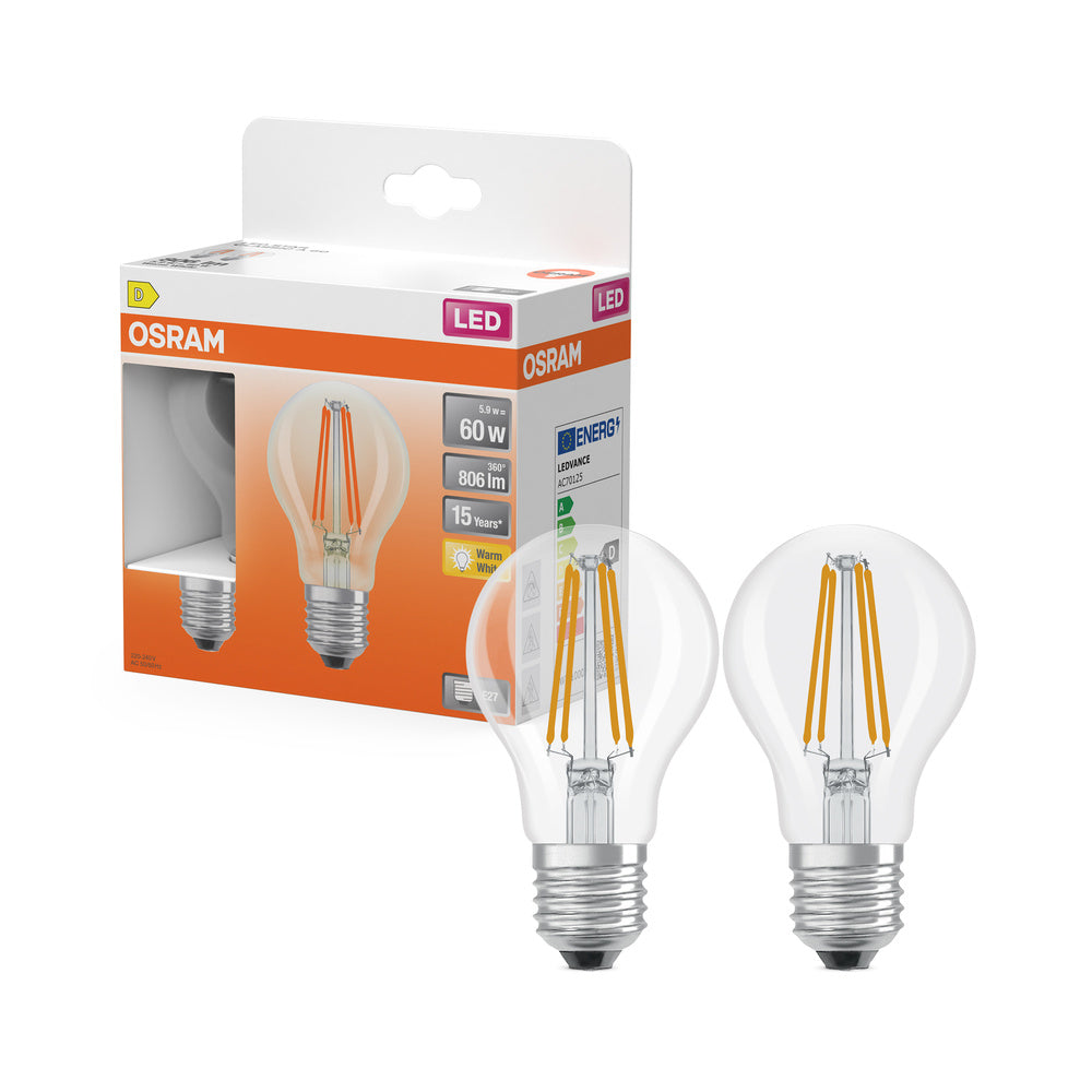 OSRAM LED-Lampen, klassische Kolbenform, 60 Watts Ersatz, E27, A-shape