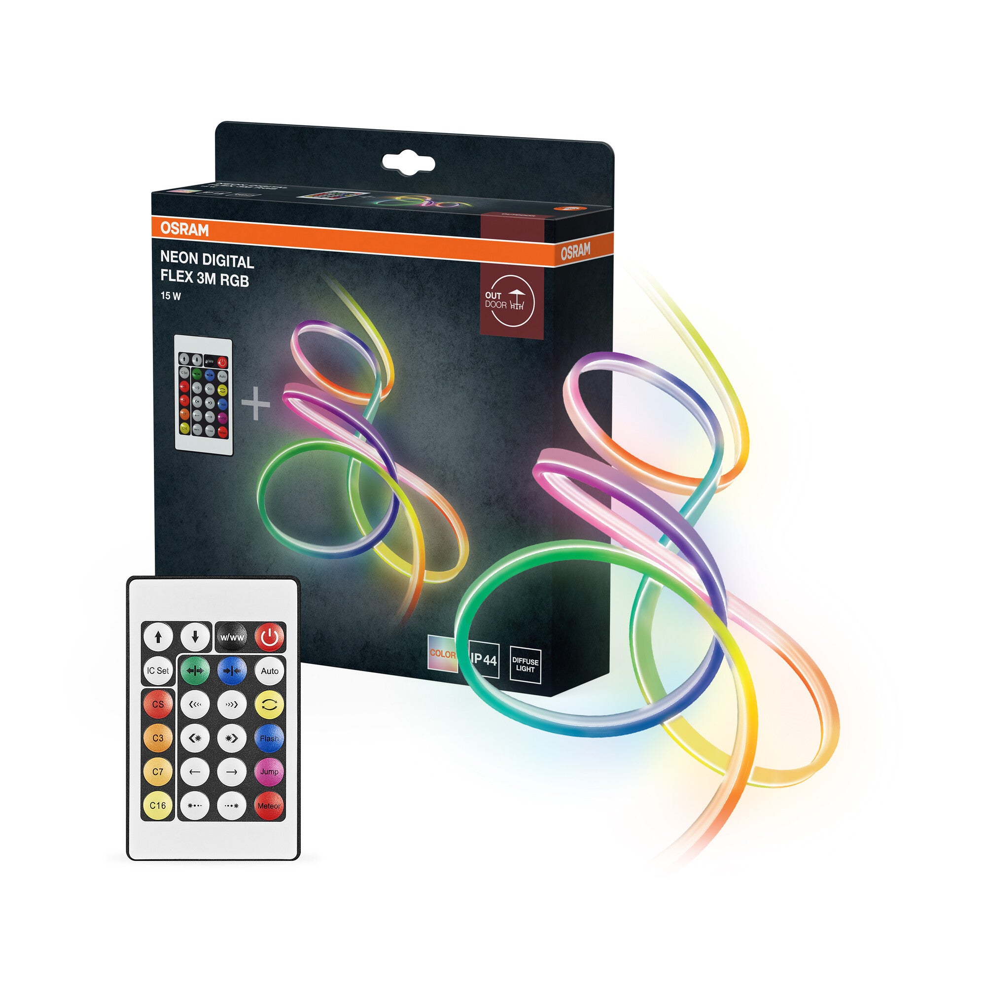 OSRAM Neon Digital Flex mehrfarbige Outdoor-LED-Strips 3M RGB + RC aus