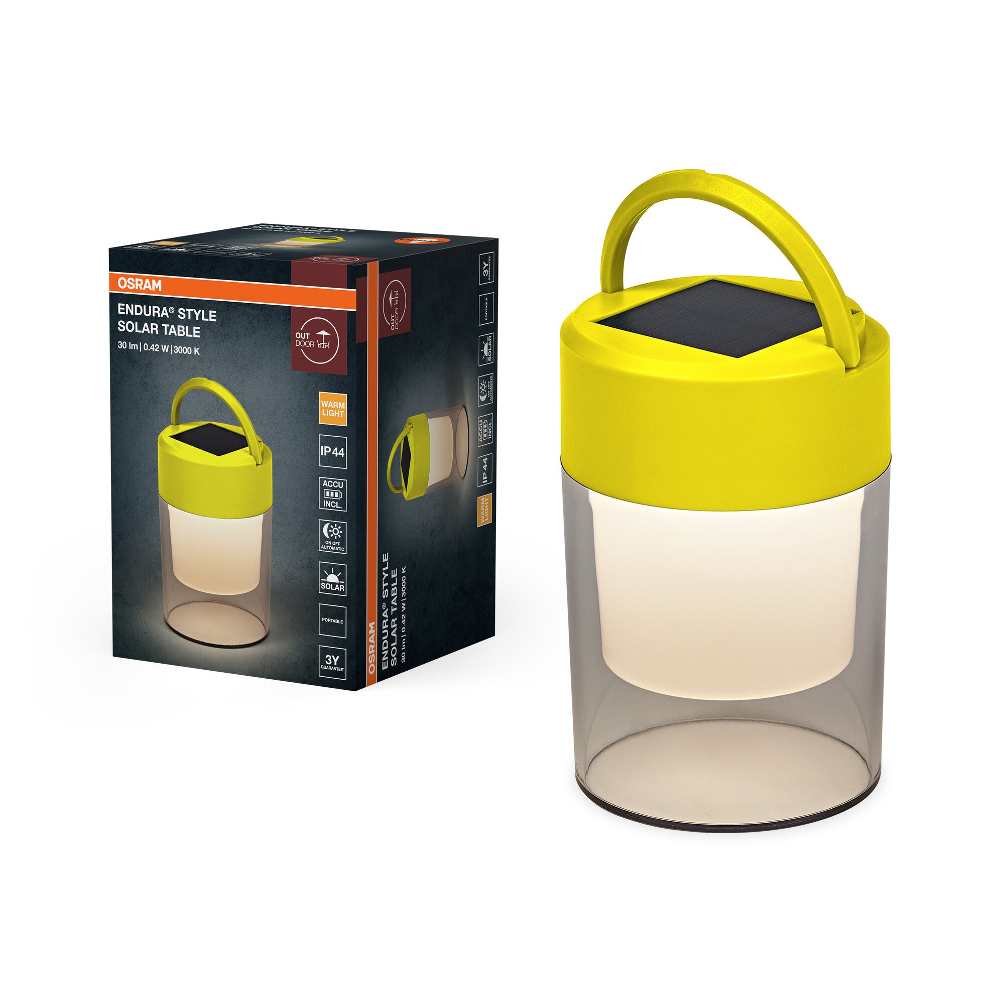 ENDURA Style Solar Tischlampe, Gelb, Solarbetrieb, 3000 K, 20 lm, 170°