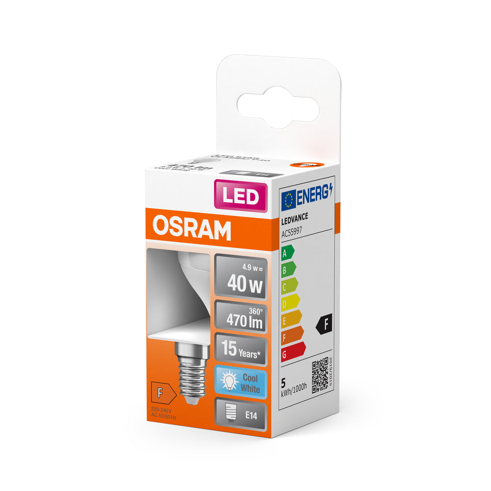 OSRAM LED Lampe LED STAR CLASSIC P 4.9W 840 Frosted E14, 470 lm, 4000 K, Kaltweiß-LEDVANCE Shop OSRAM LED Lampe LED STAR CLASSIC P 4.9W 840 Frosted E14, 470 lm, 4000 K, Kaltweiß-LEDVANCE Shop