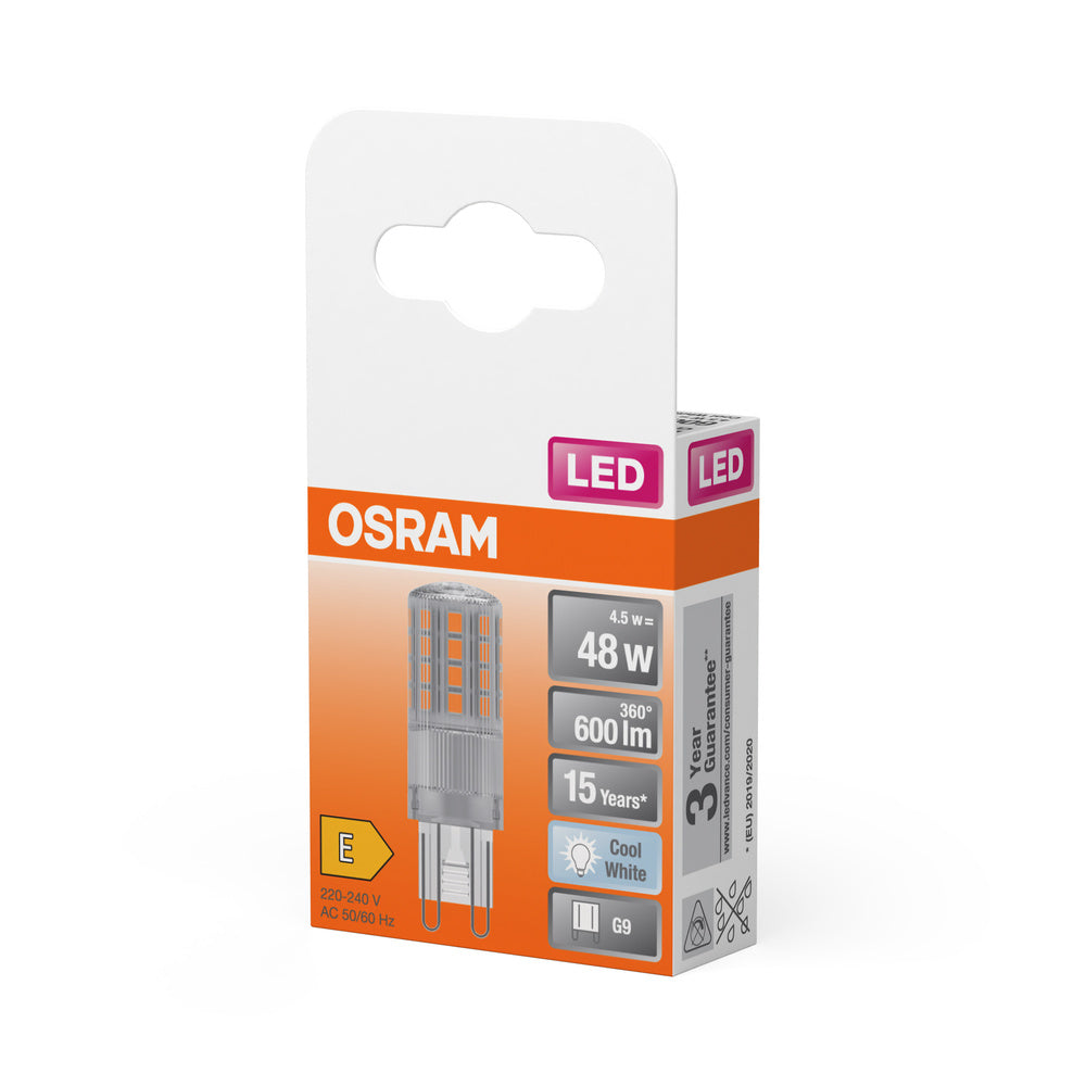 OSRAM LED Stiftsockellampe PIN G9 4.5W 840 Clear G9, 600 lm, 4000 K, Kaltweiß-LEDVANCE Shop OSRAM LED Stiftsockellampe PIN G9 4.5W 840 Clear G9, 600 lm, 4000 K, Kaltweiß-LEDVANCE Shop