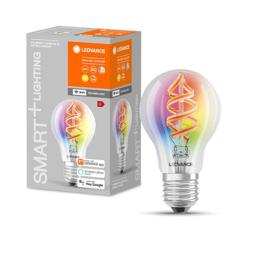LEDVANCE Smarte LED-Lampe mit WiFi Technologie, Sockel E27, Dimmbar,  Lichtfarbe änderbar (2700-6500K), RGB Farben änderbar, ersetzt Glühlampen  mit 60 W, SMART+ WiFi Classic Multicolour, 1er-Pack : : Beleuchtung