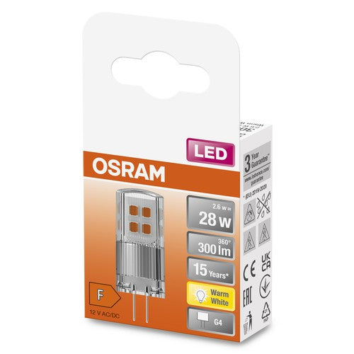 OSRAM LED Base Stiftsockellampe LED Lampe 12V (ex 30W) 2,6W / 2700K Warmweiß PIN G4-Leuchtmittel-LEDVANCE Shop OSRAM LED Base Stiftsockellampe LED Lampe 12V (ex 30W) 2,6W / 2700K Warmweiß PIN G4-Leuchtmittel-LEDVANCE Shop
