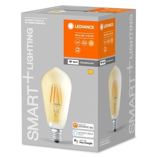 LEDVANCE Smarte LED-Lampe mit WiFi Technologie in Gold Edison Form, Sockel E27, Dimmbar,Warmweiß (2400K), ersetzt Glühlampen mit 53 W, SMART+ WiFi Classic Dimmable, 1er-Pack-Leuchtmittel-LEDVANCE Shop LEDVANCE Smarte LED-Lampe mit WiFi Technologie in Gold Edison Form, Sockel E27, Dimmbar,Warmweiß (2400K), ersetzt Glühlampen mit 53 W, SMART+ WiFi Classic Dimmable, 1er-Pack-Leuchtmittel-LEDVANCE Shop