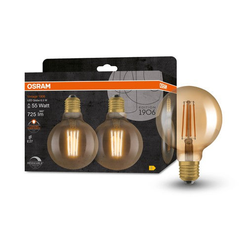 OSRAM LED-Lampe dimmbar GLOBE95 6.5W Filament E27 Vintage 1906 Gold, 2