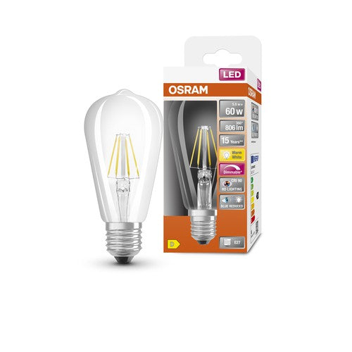 OSRAM Dimmbare FILAMENT LED-Lampe LED SUPERSTAR+ CL Edison FIL 60 dim 5,8W/927, CRI90 E27-Leuchtmittel-LEDVANCE Shop OSRAM Dimmbare FILAMENT LED-Lampe LED SUPERSTAR+ CL Edison FIL 60 dim 5,8W/927, CRI90 E27-Leuchtmittel-LEDVANCE Shop