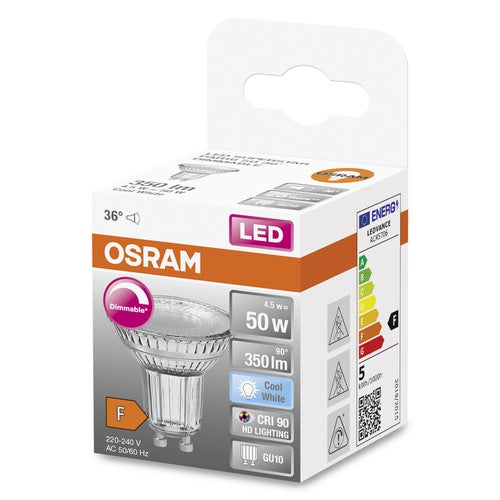 OSRAM LED SUPERSTAR PAR16 Dimmbare LED Reflektorlampe Kaltweiß (4000K), Glas Spot, 5.5W, Ersatz für 50W GU10-Leuchtmittel-LEDVANCE Shop OSRAM LED SUPERSTAR PAR16 Dimmbare LED Reflektorlampe Kaltweiß (4000K), Glas Spot, 5.5W, Ersatz für 50W GU10-Leuchtmittel-LEDVANCE Shop