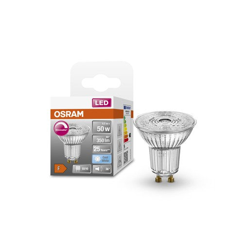 OSRAM LED SUPERSTAR PAR16 Dimmbare LED Reflektorlampe Kaltweiß (4000K), Glas Spot, 5.5W, Ersatz für 50W GU10-Leuchtmittel-LEDVANCE Shop OSRAM LED SUPERSTAR PAR16 Dimmbare LED Reflektorlampe Kaltweiß (4000K), Glas Spot, 5.5W, Ersatz für 50W GU10-Leuchtmittel-LEDVANCE Shop