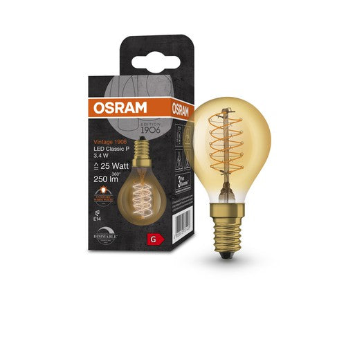 OSRAM Vintage 1906 LED-Lampe, Gold-Tönung, 3,4W, 250lm , Warmweiß , E14-Leuchtmittel-LEDVANCE Shop OSRAM Vintage 1906 LED-Lampe, Gold-Tönung, 3,4W, 250lm , Warmweiß , E14-Leuchtmittel-LEDVANCE Shop