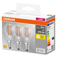OSRAM LED Base Classic LED Lampe (ex 40W) 4W / 2700K 3er Pack E14 , Warmweiß-Leuchtmittel-LEDVANCE Shop OSRAM LED Base Classic LED Lampe (ex 40W) 4W / 2700K 3er Pack E14 , Warmweiß-Leuchtmittel-LEDVANCE Shop