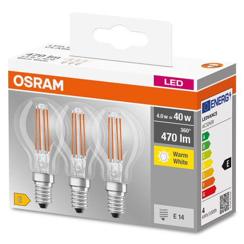 OSRAM LED Base Classic LED Lampe (ex 40W) 4W / 2700K 3er Pack E14 , Warmweiß-Leuchtmittel-LEDVANCE Shop OSRAM LED Base Classic LED Lampe (ex 40W) 4W / 2700K 3er Pack E14 , Warmweiß-Leuchtmittel-LEDVANCE Shop