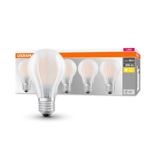 Osram LED Lamp/E27 Base/Warm White (2700 K)/Replaces 60 W Incandescent  Bulbs/8.50 W/Frosted/LED Base Classic A, Pack of 3