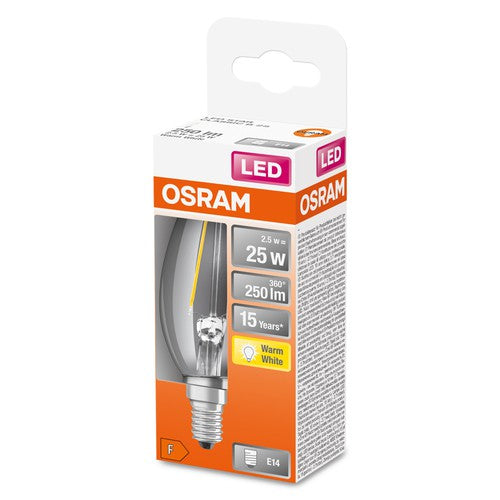 OSRAM Retrofit Classic B LED Lampe Kerzenform (ex 25W) 2,5W / 2700K Warmweiß E14-Leuchtmittel-LEDVANCE Shop OSRAM Retrofit Classic B LED Lampe Kerzenform (ex 25W) 2,5W / 2700K Warmweiß E14-Leuchtmittel-LEDVANCE Shop