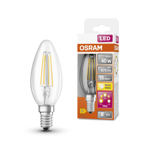 OSRAM Classic B LED Lampe three step dimmbar Kerzenform (ex 40W) 4W / 2700K Warmweiß E14