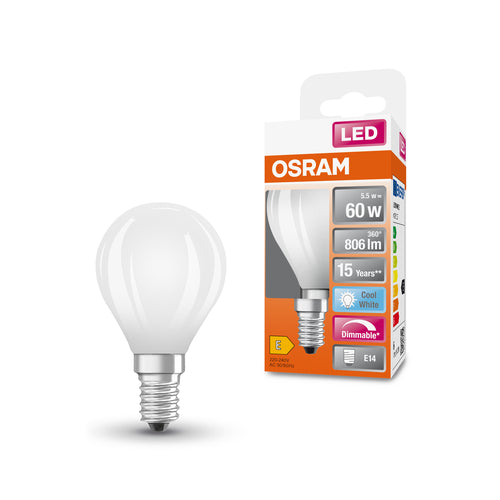 OSRAM Retrofit Classic P LED Lampe matt dimmbar (ex 60W) 6,5W / 4000K Kaltweiß E14
