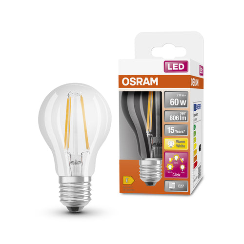 OSRAM LED 3-Stufen dimmbar Classic A LED Lampe (ex 60W) 7W / 2700K Warmweiß E27