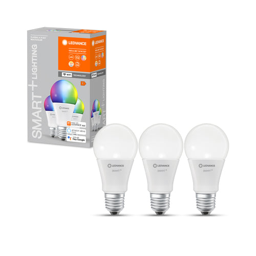LEDVANCE Wifi SMART+ Classic LED Lampe RGBW mehrfarbig (ex 75W) 9,5W / 2700-6500K E27 3er