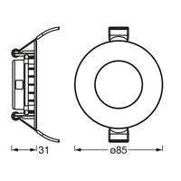 LEDVANCE RECESS SLIM DOWNLIGHT LED Deckenleuchte, Ø 85mm 220…240V 4,50W / 3000K Warmweiß