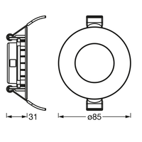 LEDVANCE RECESS SLIM DOWNLIGHT LED Deckenleuchte, Ø 85mm, 220…240V 4,50W / 6500K Kaltweiß