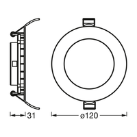 LEDVANCE RECESS SLIM DOWNLIGHT LED Deckenleuchte, Ø 120mm, 220…240V 8W / 6500K Kaltweiß