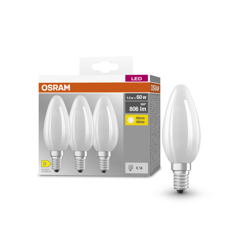 OSRAM LED BASE RETRO Matt CLASSIC B LED-Lampen, klassische Minikerzenform 6W E14, 3er Pack