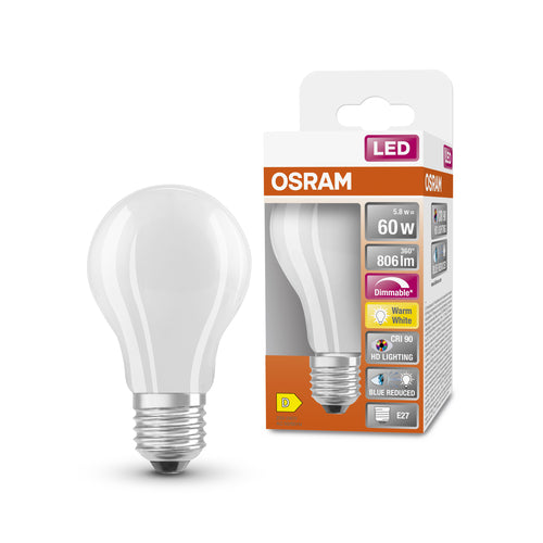 OSRAM Dimmbare LED-Lampe LED SUPERSTAR+ CL A GL FR 60 dim 5,8W/927 E27 CRI90 BOX, E27