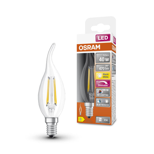 OSRAM Dimmbare LED-Lampe LED SUPERSTAR+ CL BA FIL 40 dim 3,4W/927 E14 CRI90 BOX